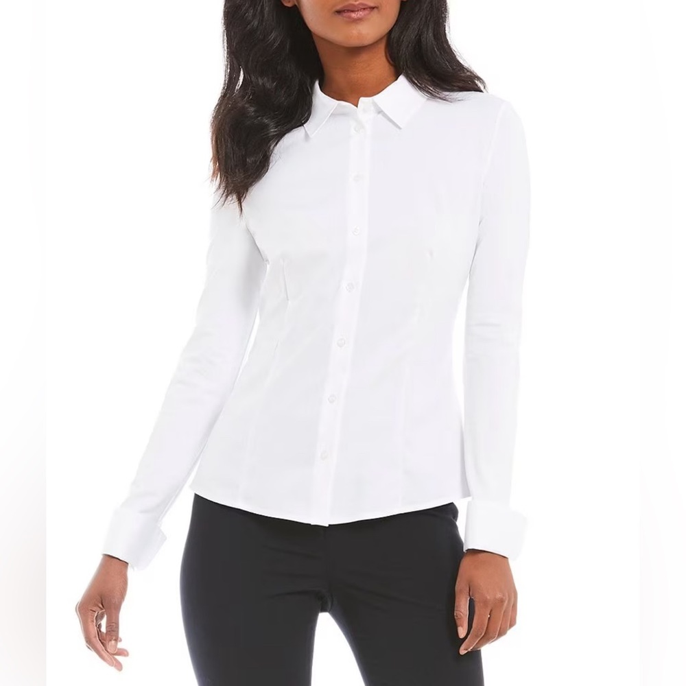 Calvin Klein
Point Collar Long Sleeve Button Cuff Mixed Fabric Woven Knit Shirt